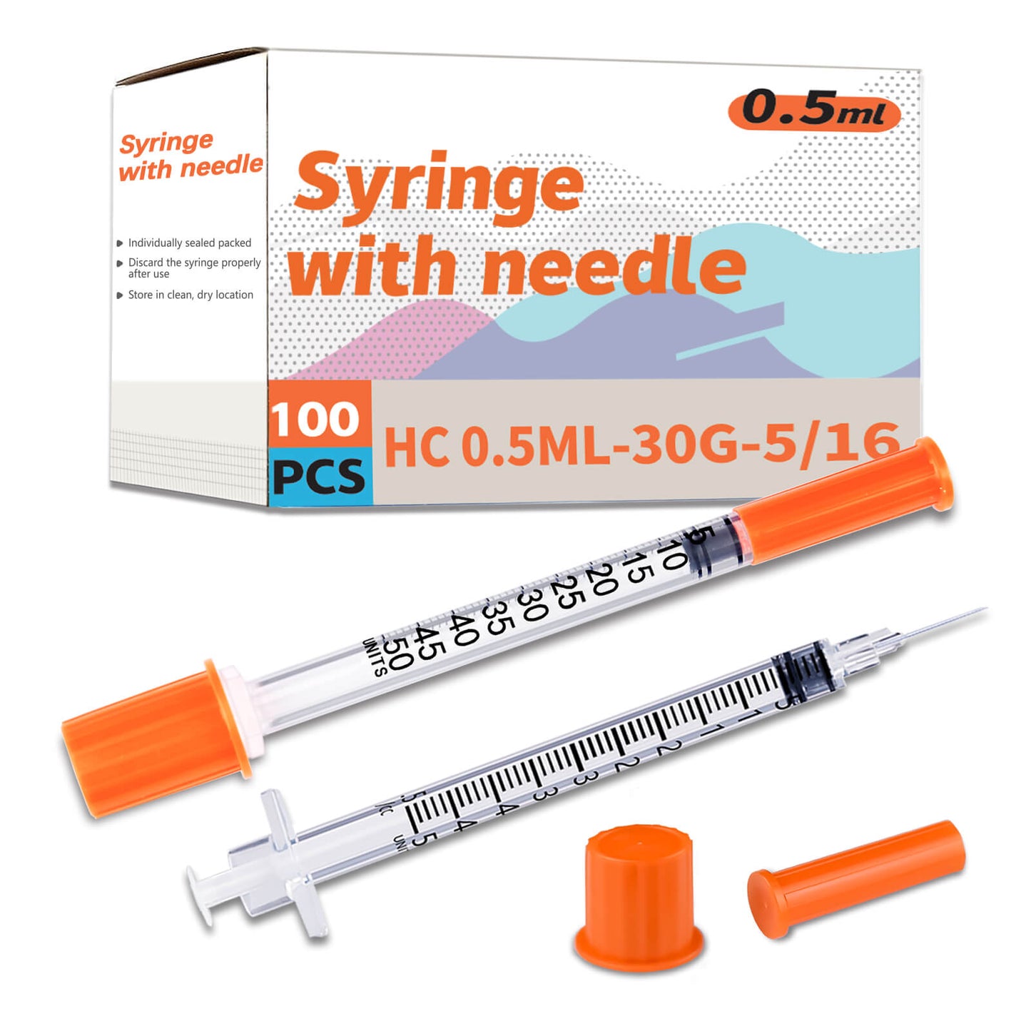 Diabetic Needles and Syringes, 0.5ml-30G-5/16"