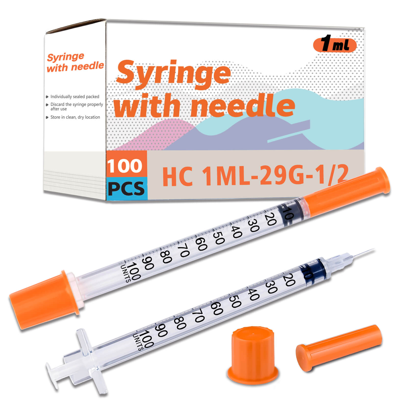 Insulin Syringes with Needle, 1ml-29G-1/2