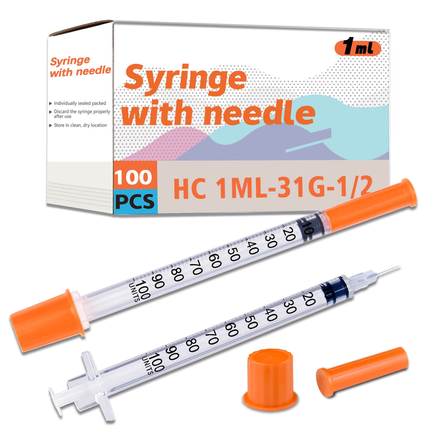 Diabetic Syringes with Needle, 1ml-31G-1/2"